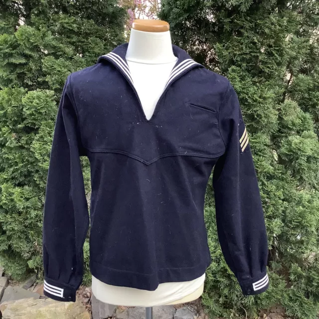 Vintage US Military Navy Blue Dress Jumper Wool Sailor Uniform Shirt Mens Sz-44R
