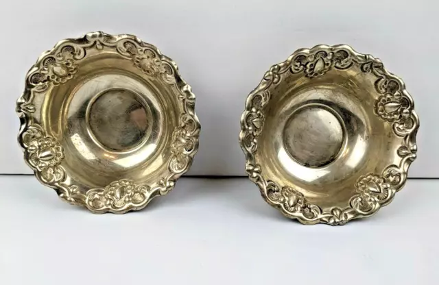 Pair Antique 19th Century Anglo Indian Solid Sterling Silver Repousse 5" Bowls