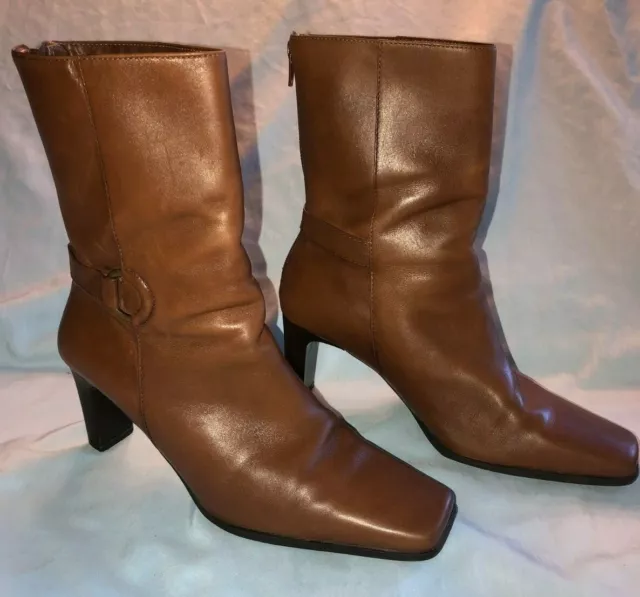 Ladies Amanda Smith brown leather mid-calf shoe-boot, 8.5M, Karma, Brazil made