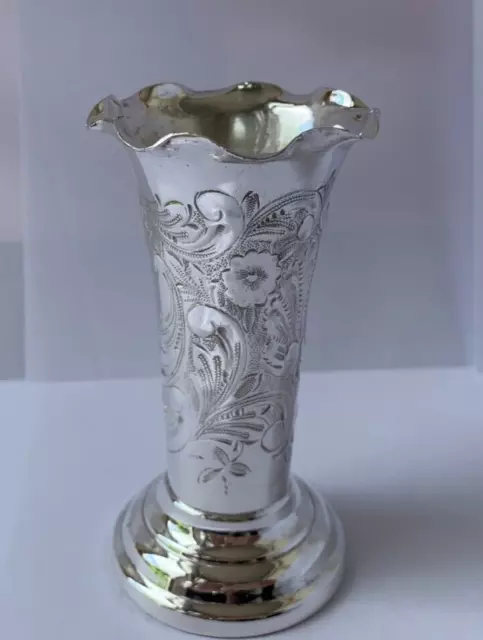 Continental Silver Posy Vase Embossed with Flourishing Leaves