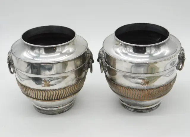 Pair of Georgian Old Sheffield Silver Plated Bacchus Mask Wine Coolers c1780