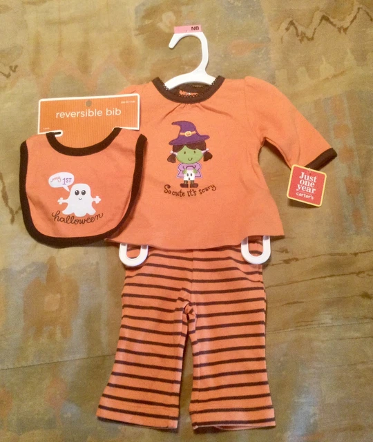 NEW Carters My First Halloween 2 Piece Set & Reversable Bib - NB