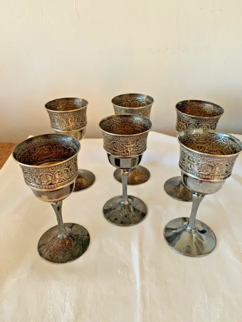 6 Antique EPNS Apollo Bernard Rice’s Sons Silver Plate Beauxardt Cordial Goblets