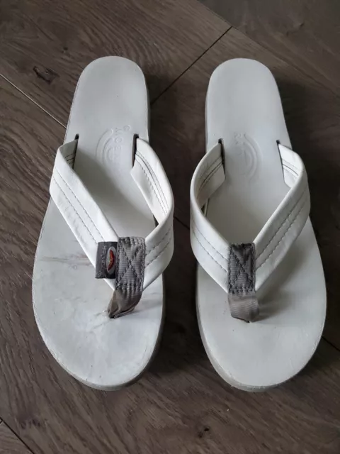 Rainbow Women's Leather Sandals Platform White Flip Flops Size 8