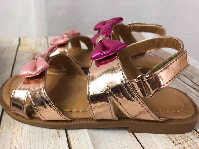 Sandali per bambina Laura Ashley, neonato/bambino, oro - fiocchi rosa, taglie neonato Regno Unito 3