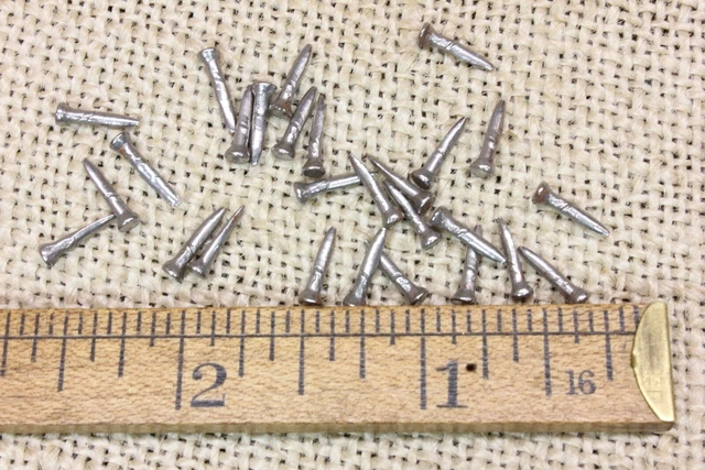 Old 3/8” Iron Square Nails 25 Shoe Tacks Vintage Rubber Sole Wire Clinching 1903