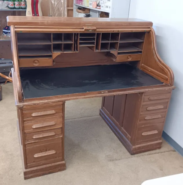 1884 Antique OAK Roll Top Desk w Hidden Drawers Stevens Chair Co Ownr Pd $1100+