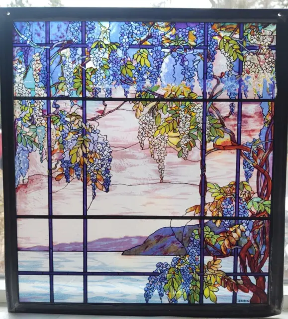 Metropolitan Museum Signed  MMA Tiffany Wisteria Art Glass Panel 13.25" by 12"
