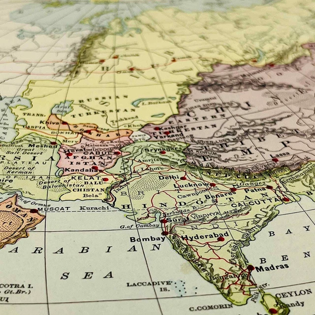 1896 HARPER’S SCHOOL Geography Political Map of ASIA Color Engraved ...