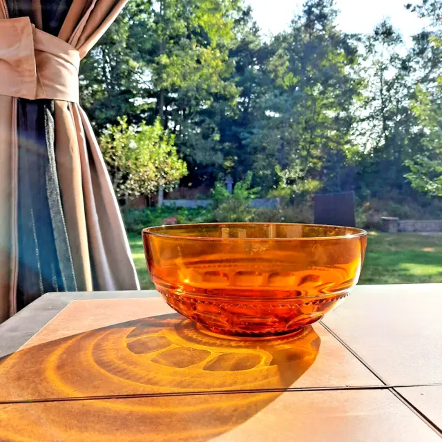 Indiana Glass Co Vtg Amber KINGS CROWN PATTERN Lg Bowl Holiday Table SEE VIDEO