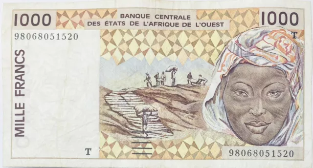 1996 Togo (T) West Africa 1000 Cfa Togolese Francs African Banknote Bceao Franc