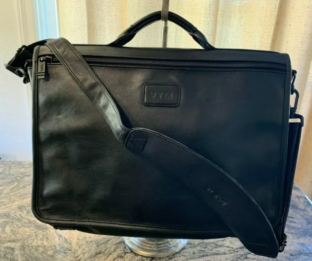 Tumi 909D3 Alpha Black Leather Expandable Messenger shoulder Laptop Bag