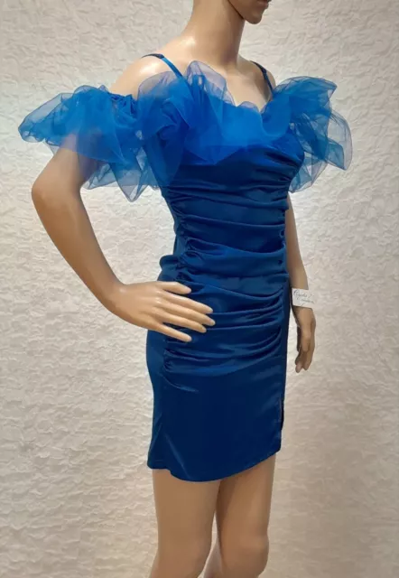 RBF30/Sublime Robe Satinée  Bleu  Avec Tulle Elégante Raffinée T  36/38