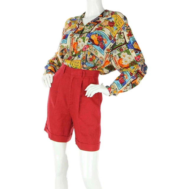 Vintage Nordstrom Boho Hippie Festival Mod High Waisted Red Linen Shorts 24