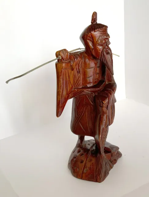Vintage Asian Carved Wood Fisherman Figure Fishing, collectable, hand-carved 