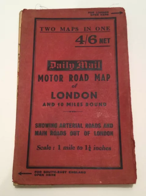Bouble Sided Vintage Daily Mail Motor Road Map 1946 London & South East England