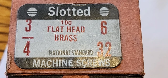 Lot of 102  Vintage Brass machine Screws #6-32  3/4"  Flat  Head Slotted 4.6 oz