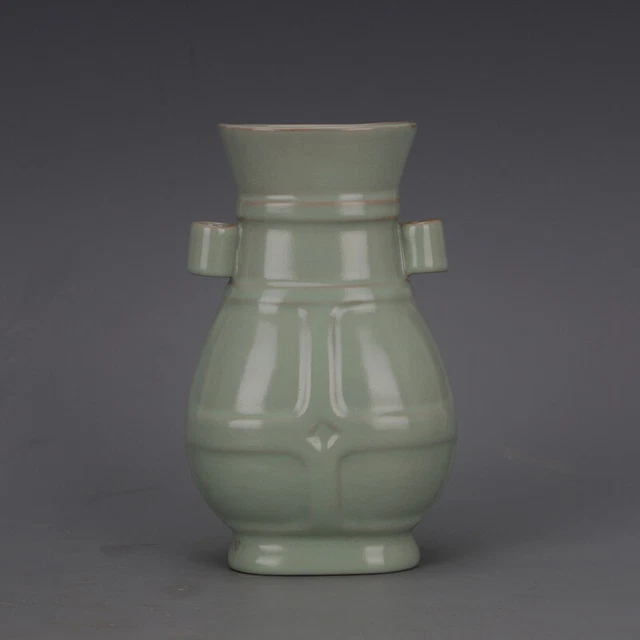 7.2" Chinese Antique Porcelain Song dynasty ru kiln cyan glaze double ear Vase