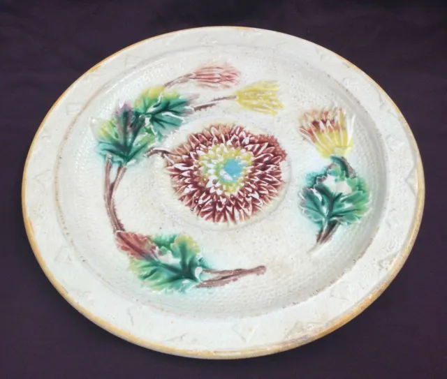Antique MAJOLICA Plate •ASTER DESIGN •J.S. Taft •Hampshire Pottery, Keene, NH
