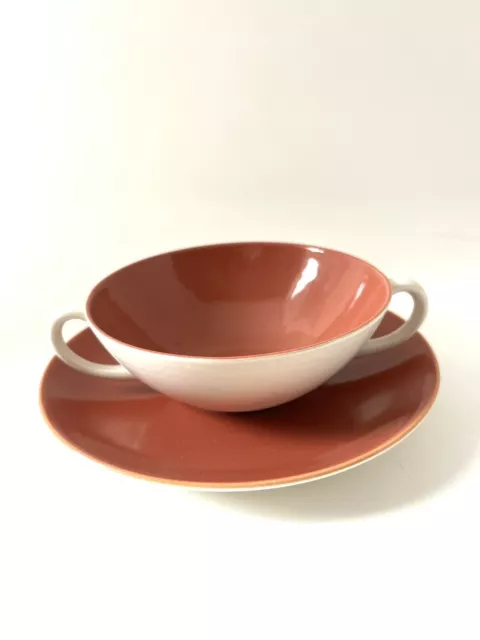 Poole England Twintone Soup Bowl and Saucer Red Indian and Magnolia MORE AVAIL