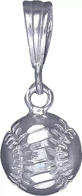 Sterling Silver Baseball Ball Charm Pendant Necklace with Diamond Cut Finish