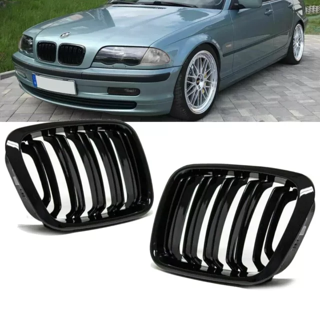 Set schwarz glanz Doppelsteg Kühlergrill für BMW E46 Limousine Touring VFL 98-01