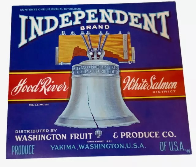 Independant Brand Hood River White Salmon Fruit Crate Label Blue