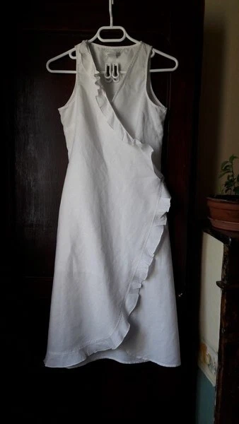 Robe Blanche La Redoute En Lin Et Coton - Taille 38 - Style Portefeuille été - Occasion Très Bon état