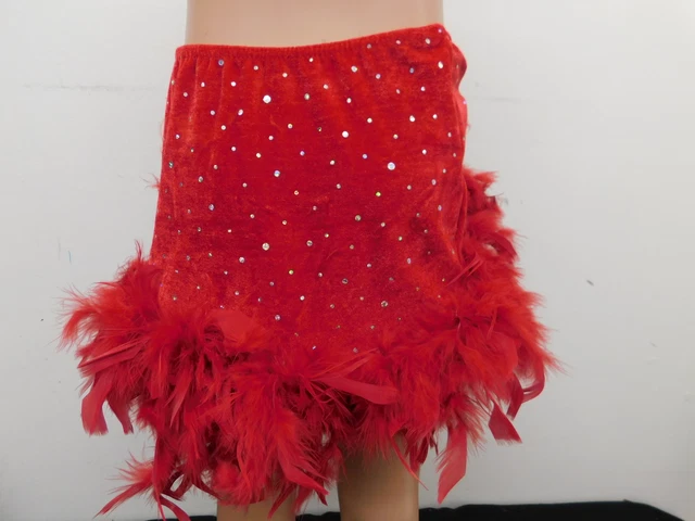 Dance Costume Weissman  Medium Adult Red Skirt Feathers Sparkle