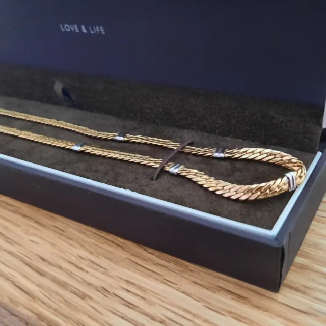 BNIB Ernest Jones 9ct Italian Solid Yellow Gold Necklace Chain White Gold Detail