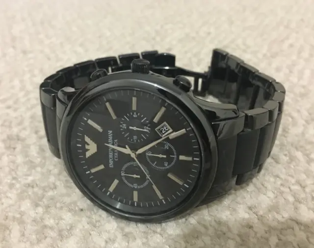 emporio armani ar1451 ceramic black dial chronograph men's watch