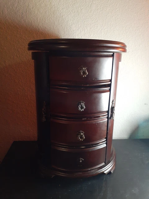 GORGEOUS Ornate Cherry Wood 13" Tall Vanity Jewelry Armoire