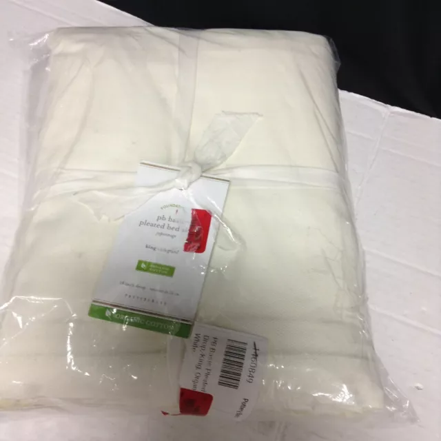 Falda de cama plisada básica Pottery Barn PB 14" gota King algodón orgánico sarga blanca 3