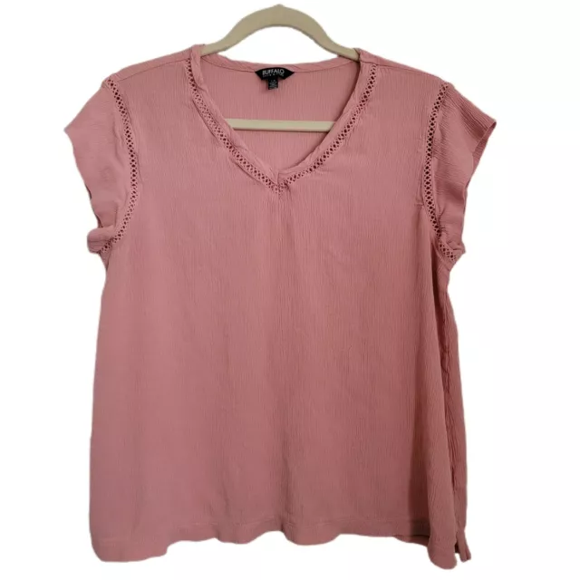 Buffalo David Bitton Top Womens L Large Pink V-Neck Short Sleeve Blouse