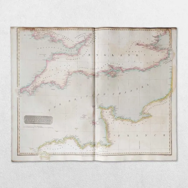 Antique 19Th Century World Atlas Map John Thomson 1814 British English Channel