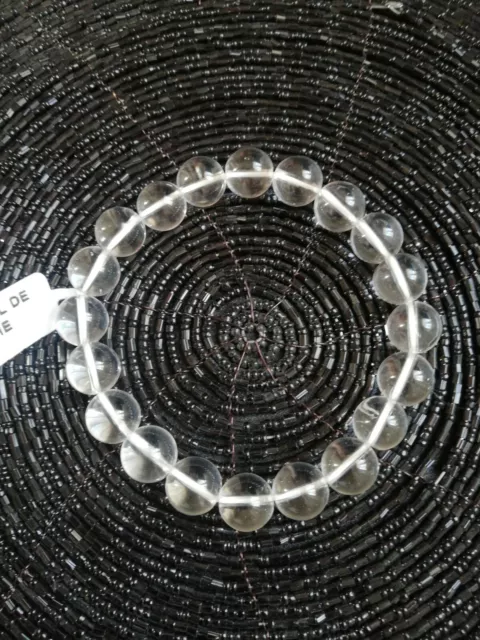 Bracelet cristal de roche perles naturelles 10mm véritable lithothérapie bijoux