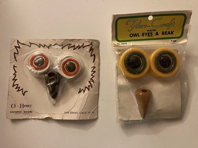 2 Sets Vintage Ceramic Owl Face Eyes Beak Macrame Beads White/yellow