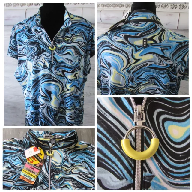 Nwt $95 XXL Jamie Sadock Cooltrex UPF 50 Polo Shirt Blue yellow Black whirl Zip