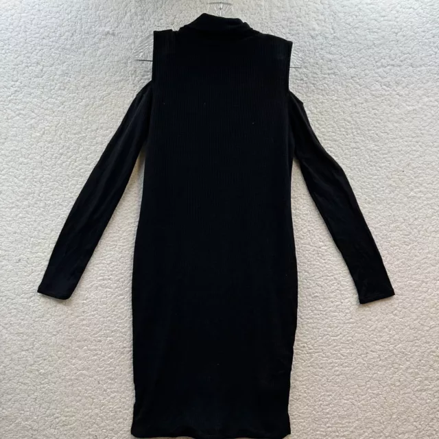 Calvin Klein Ribbed Turtle Neck Cold Shoulder Dress Black Long Sleeve Women Sz L 2