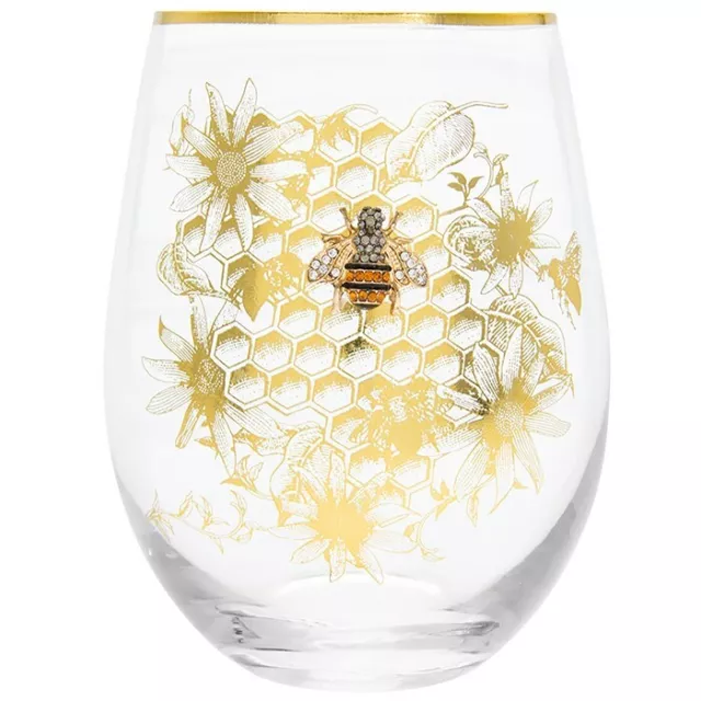 Bee Stemless Glass Gold Honeycomb Gin Wine Cocktail Drink Tumbler Gift