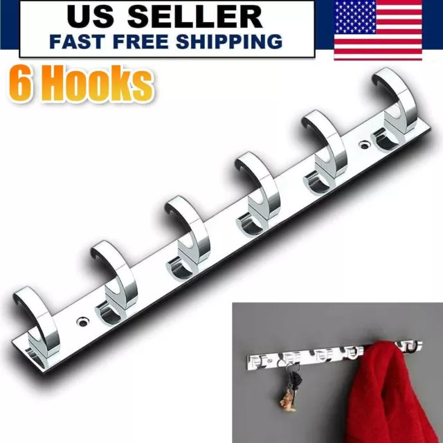 6 Hooks Coat Robe Hat Clothes Wall Mount Hanger Towel Holder Rack Key Organizer
