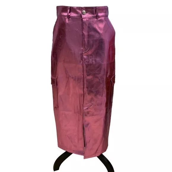 Soho Apparel NWT Pink Metallic Cargo Pencil Midi Skirt Size Large