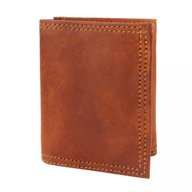 Portefeuille 3 plis en cuir pur, porte-cartes fait à la main, pour adultes...