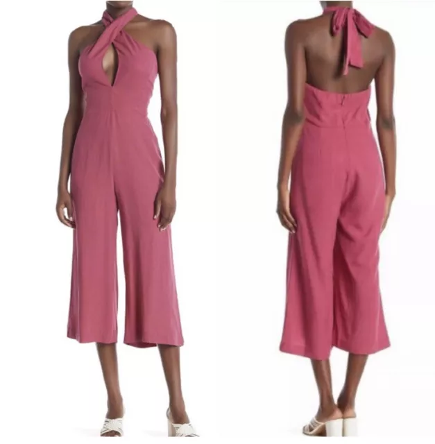 Line & Dot Fuschia Crossover Tie Neck Cropped Wide Leg Nikia Anka Jumpsuit Large