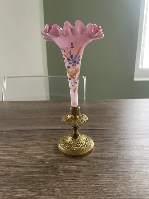 Vase émaillé Ancien En Bronze Et Laiton Massif - Vert - Pièce De Décoration Vintage