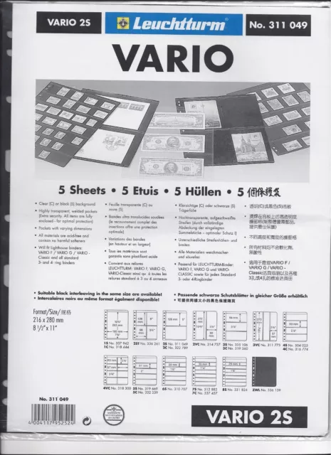 VARIO Stock Sheets 2S Two-Sided 2 Pockets Black Pkg 5 FREE US SHIPPING w/$50