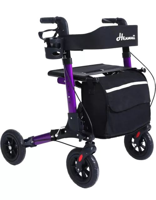 Foldable Rollator  for Seniors Walker Mobility Aid with 8" Wheels Seat Backrest