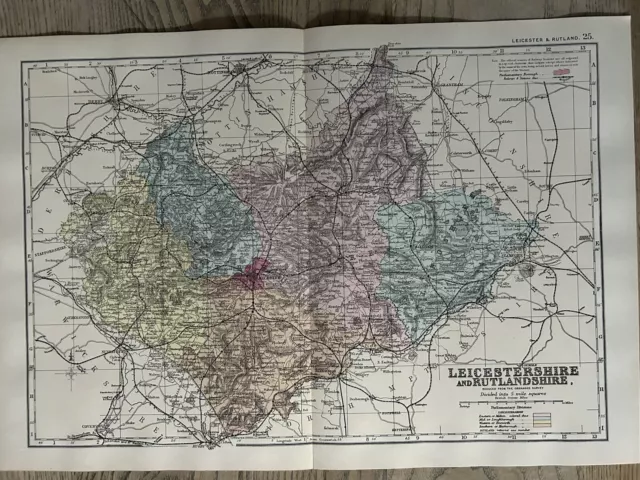 1885 Leicestershire & Rutland Original Hand Coloured Antique Map by G.W. Bacon