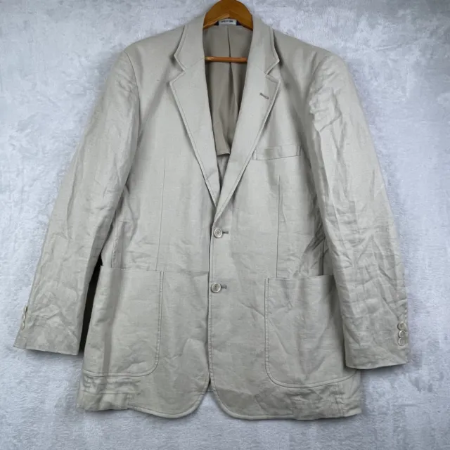 Alan Flusser Blazer Mens Medium Beige Linen Buttons Sport Jacket Coat Lined