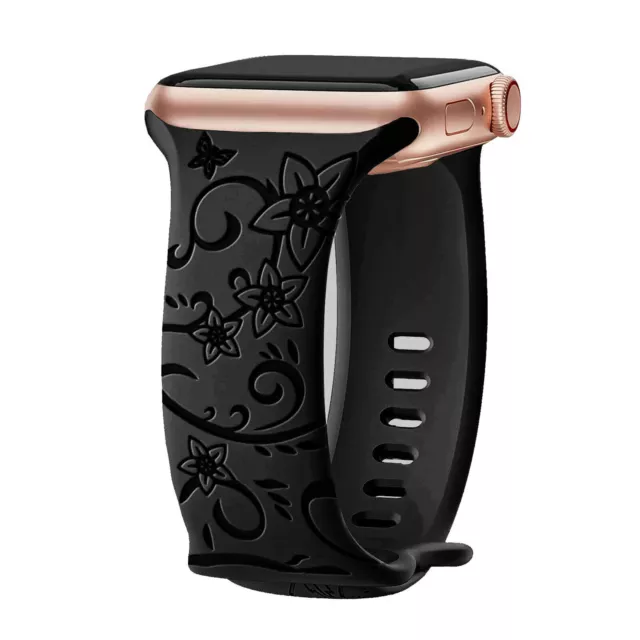 Floral Engraved Strap For Apple Watch Band 44mm iwatch series 9 7 se 6 8 ultra 2 3